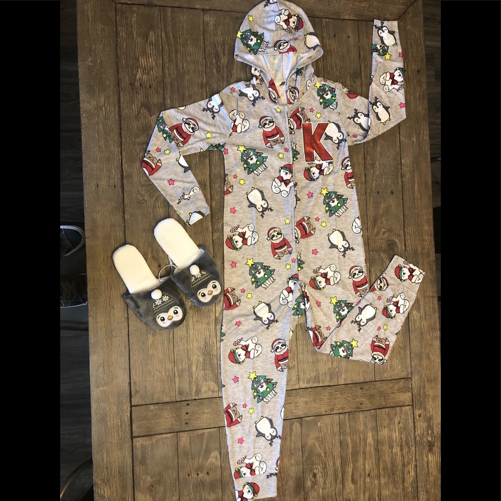 Justice onesie pajama. Initial “K”